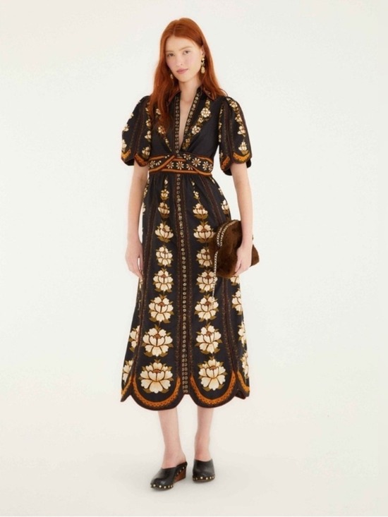 FARM Rio Dresses & Skirts - Farm Rio Black Bold Flowers Midi Dress